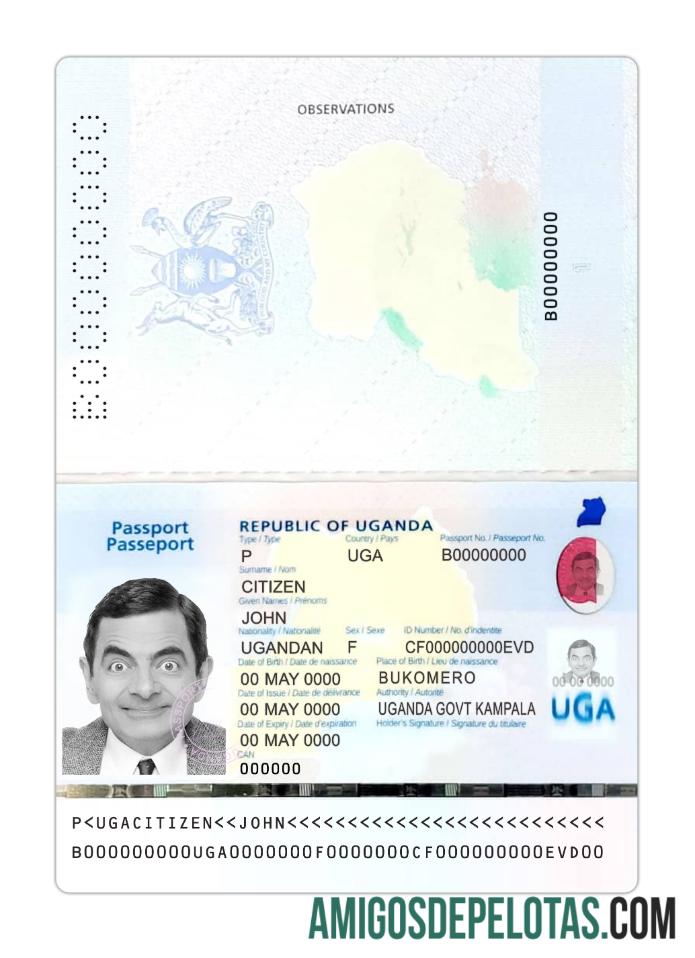 Passaporte de Uganda 2023 presente exemplo